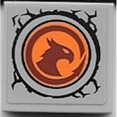 light bluish gray tile 2 x 2 with dark orange griffin head in orange round window on light bluish gray background pattern sticker - set 40556