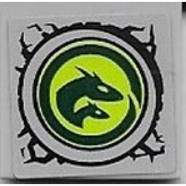 light bluish gray tile 2 x 2 with dark green dragon head in lime round window on light bluish gray background pattern sticker - set 40556