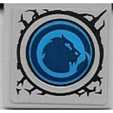 light bluish gray tile 2 x 2 with dark blue lion head in blue round window on light bluish gray background pattern sticker - set 40556