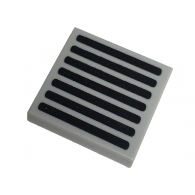 light bluish gray tile 2 x 2 with black grille with 7 lines with rounded ends pattern