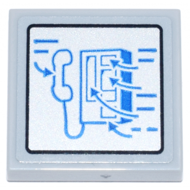 light bluish gray tile 2 x 2 with silver panel with blue telephone dialing instructions pattern sticker - set 21347