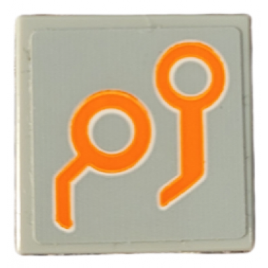 light bluish gray tile 2 x 2 with orange circles and bent lines circuitry pattern model left side sticker - set 76194