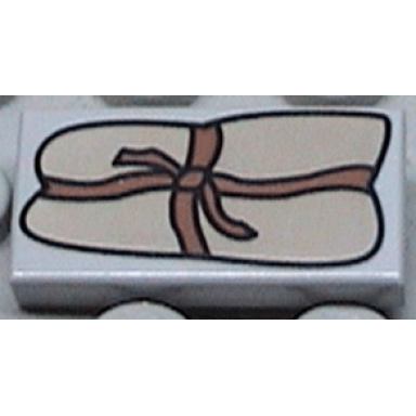 light bluish gray tile 1 x 2 with package with tied ribbons pattern