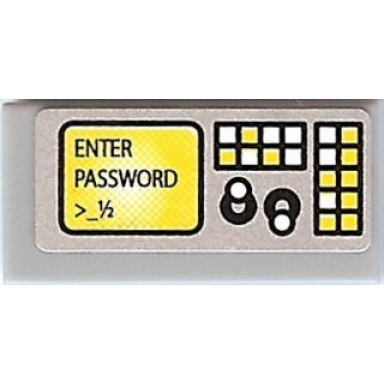 light bluish gray tile 1 x 2 with keypad and yellow screen with enter password pattern sticker - set 8968