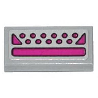 light bluish gray tile 1 x 2 with magenta buttons triangles and rectangle pattern sticker - set 79121