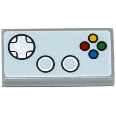 light bluish gray tile 1 x 2 with computer gamepad pattern