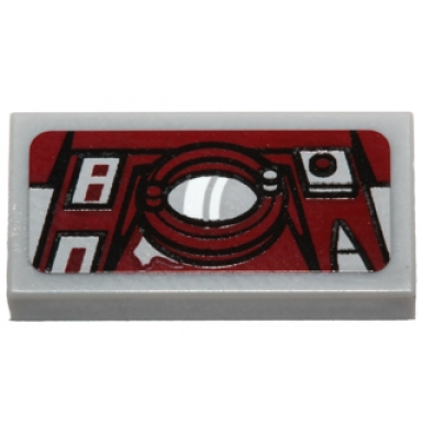 light bluish gray tile 1 x 2 with dark red console with screen and control buttons pattern sticker - set 75099