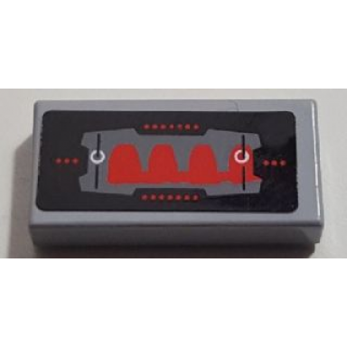 light bluish gray tile 1 x 2 with screen with red and gray controls pattern sticker - set 8129