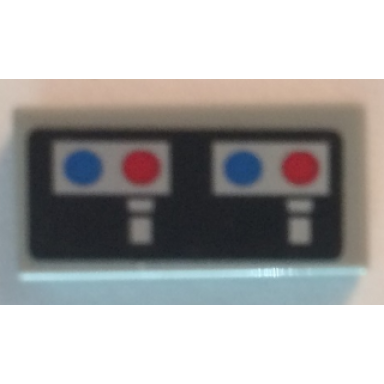 light bluish gray tile 1 x 2 with silver controls and blue and red dots pattern sticker - set 10179