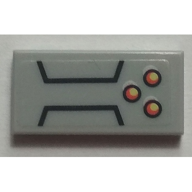 light bluish gray tile 1 x 2 with black lines and 3 yellow and orange dots pattern sticker - set 70327