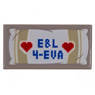 light bluish gray tile 1 x 2 with e l 4-eva with red hearts pattern