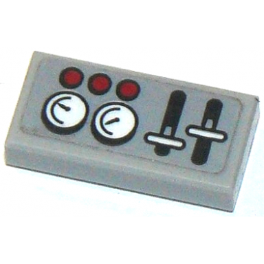 light bluish gray tile 1 x 2 with levers gauges and 3 red buttons pattern sticker - set 60103