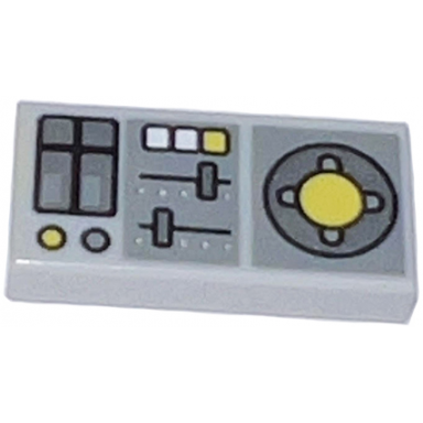 light bluish gray tile 1 x 2 with vehicle control panel silver sliders yellow buttons dark bluish gray panels pattern