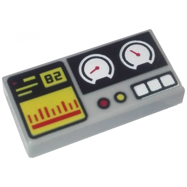 light bluish gray tile 1 x 2 with black 82 yellow and red bar chart and buttons white gauges pattern