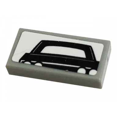 light bluish gray tile 1 x 2 with black car on white background pattern sticker - set 10265