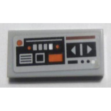 light bluish gray tile 1 x 2 with sw control panel with dark orange light bluish gray and white arrows dots and rectangles pattern sticker - set 75059