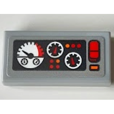 light bluish gray tile 1 x 2 with control panel gauges buttons and lights pattern sticker - set 42121