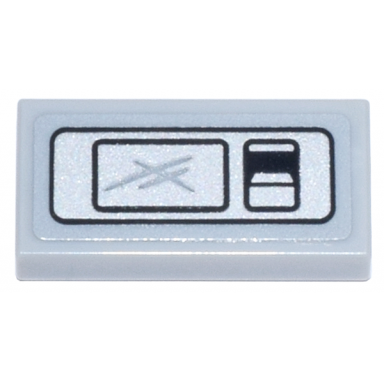 light bluish gray tile 1 x 2 with silver panel with black outlined digital screen and coin slot pattern sticker - set 21347