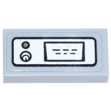 light bluish gray tile 1 x 2 with silver panel with black keyholes and coin return flap pattern sticker - set 21347