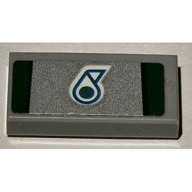 light bluish gray tile 1 x 2 with dark turquoise and white petronas logo and green stripes on silver background pattern sticker - set 75883