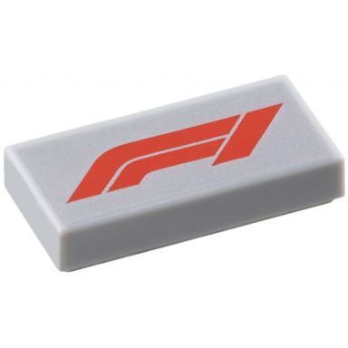 light bluish gray tile 1 x 2 with formula 1 logo stylized red f1 on silver background pattern