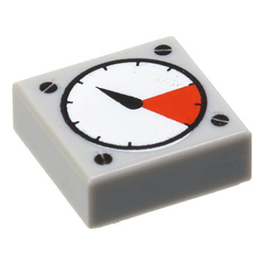 light bluish gray tile 1 x 1 with white and red gauge black thick needle and screw heads pattern