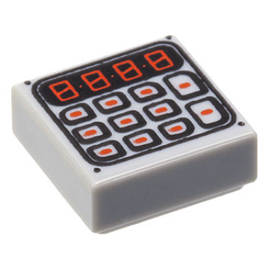 light bluish gray tile 1 x 1 with black and red digital keypad pattern