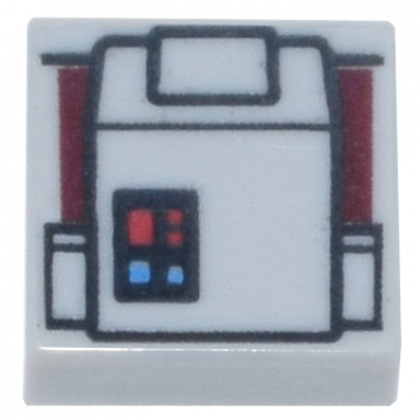 light bluish gray tile 1 x 1 with red and blue buttons and backpack pattern