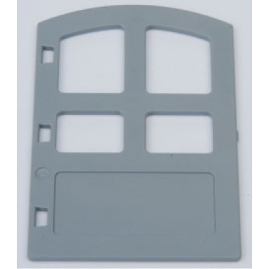 light bluish gray duplo door window pane 1 x 4 x 4 with 4 different size panes and curved top