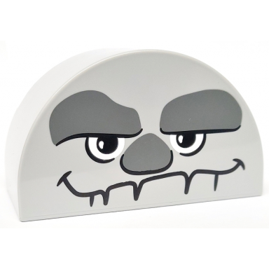 light bluish gray duplo brick 2 x 4 x 2 slope curved double with dark bluish gray eyebrows and nose black and white eyes and mouth pattern frozen earth giant face