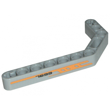 light bluish gray technic liftarm modified bent thick 1 x 11.5 double with orange stripes and 7699 pattern model left sticker - set 7699