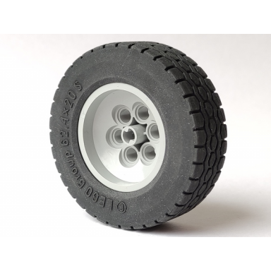 light bluish gray wheel 43.2mm d x 18mm - extended axle stem with black tire 62.4 x 20 s 32020 32019
