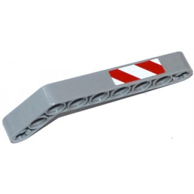 light bluish gray technic liftarm modified bent thick 1 x 9 7 - 3 with red and white danger stripes pattern model right side sticker - set 42028