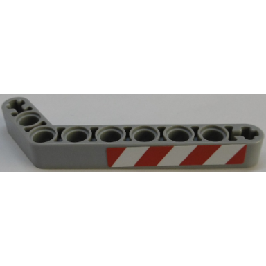 light bluish gray technic liftarm modified bent thick 1 x 9 7 - 3 with red and white danger stripes pattern model left side pattern sticker - set 42055