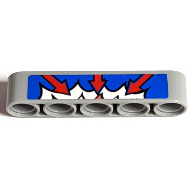 light bluish gray technic liftarm thick 1 x 5 with 3 red arrows on blue red and white explosion pattern model left side sticker - set 8182