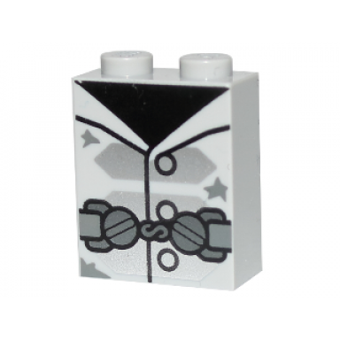 light bluish gray brick 1 x 2 x 2 with inside stud holder with jacket with buttons and silver shapes over black shirt belt with dark silver clasps pattern brickheadz armando salazar torso