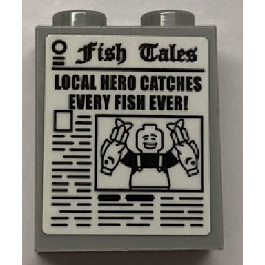 light bluish gray brick 1 x 2 x 2 with inside stud holder with newspaper fish tales pattern sticker - set 21310