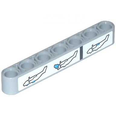 light bluish gray technic liftarm thick 1 x 7 with airplane landing gear cockpit and flaps pattern sticker - set 42025