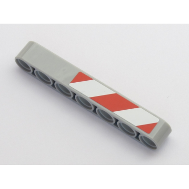 light bluish gray technic liftarm thick 1 x 7 with red and 2 white danger stripes pattern model left side sticker - set 42043