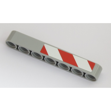 light bluish gray technic liftarm thick 1 x 7 with red and 2 white danger stripes pattern model right side sticker - set 42043