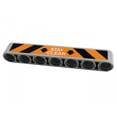 light bluish gray technic liftarm thick 1 x 7 with black and orange danger stripes arrows and white stay clear pattern sticker - set 42112