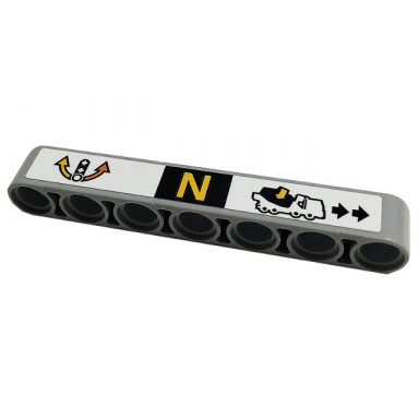 light bluish gray technic liftarm thick 1 x 7 with yellow letter n arrows and concrete mixer truck pattern sticker - set 42112