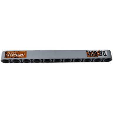 light bluish gray technic liftarm thick 1 x 11 with white axle beam on dark orange dirt background and black 420 90 license plate with rivets pattern stickers - set 42090