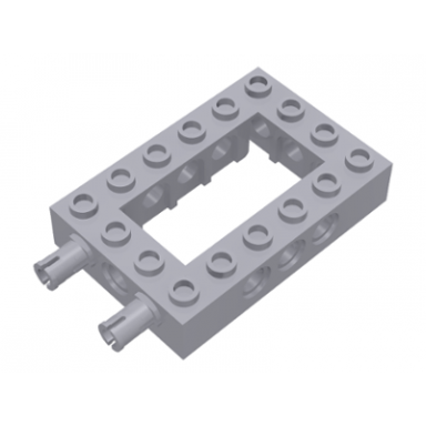 light bluish gray technic brick 4 x 6 open center with 2 fixed rotatable friction pins on end