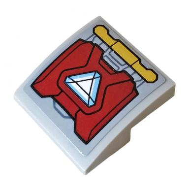 light bluish gray slope curved 2 x 2 x 2 3 inverted with triangular arc reactor on dark red armor plate pattern sticker - set 76104