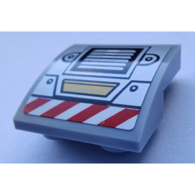 light bluish gray slope curved 2 x 2 x 2 3 inverted with silver air vent rivets and red and white danger stripes pattern model top sticker - set 80012