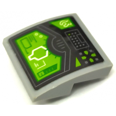 light bluish gray slope curved 2 x 2 x 2 3 inverted with lime and green head-up display hud buttons and directional pad pattern sticker - set 72003