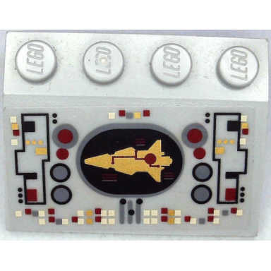 light bluish gray slope 33 3 x 4 with control panel with gold spaceship pattern sticker - set 8039