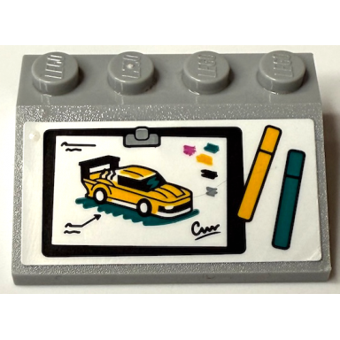 light bluish gray slope 33 3 x 4 with clipboard with car paint diagram splotches bright light orange and dark turquoise pens pattern sticker - set 60389