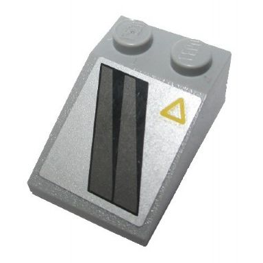 light bluish gray slope 33 3 x 2 with black and dark gray diagonal stripes yellow triangle in upper right corner pattern sticker - set 8630